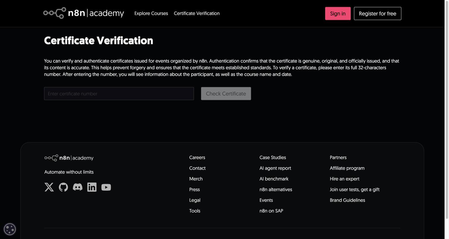 Certificate Verification 화면. 32자리 인증서 번호를 입력하는 칸과 Check Certificate 버튼이 있다