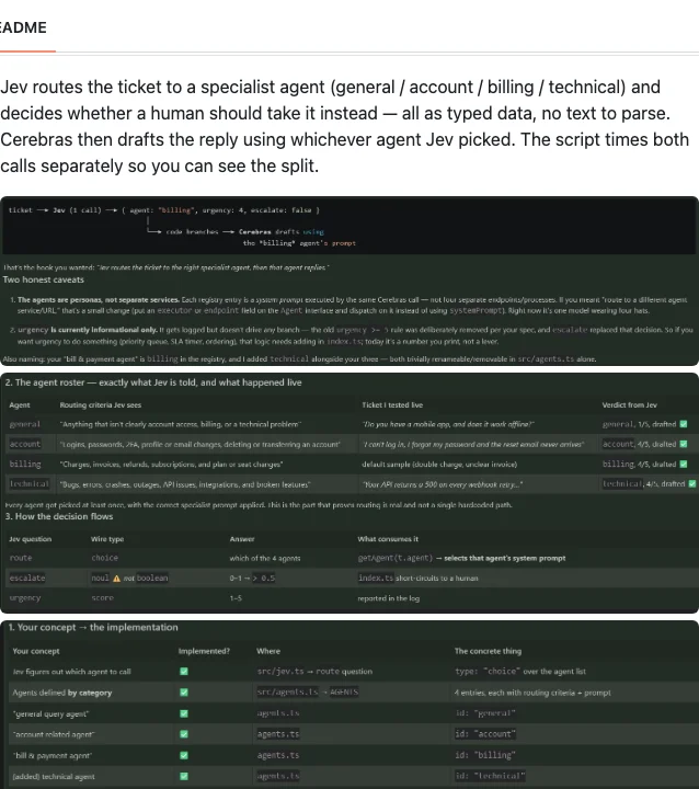 Triage Bot 제작자 저장소에서 문의 배정과 담당 AI의 답변 작성 흐름을 설명한 화면
