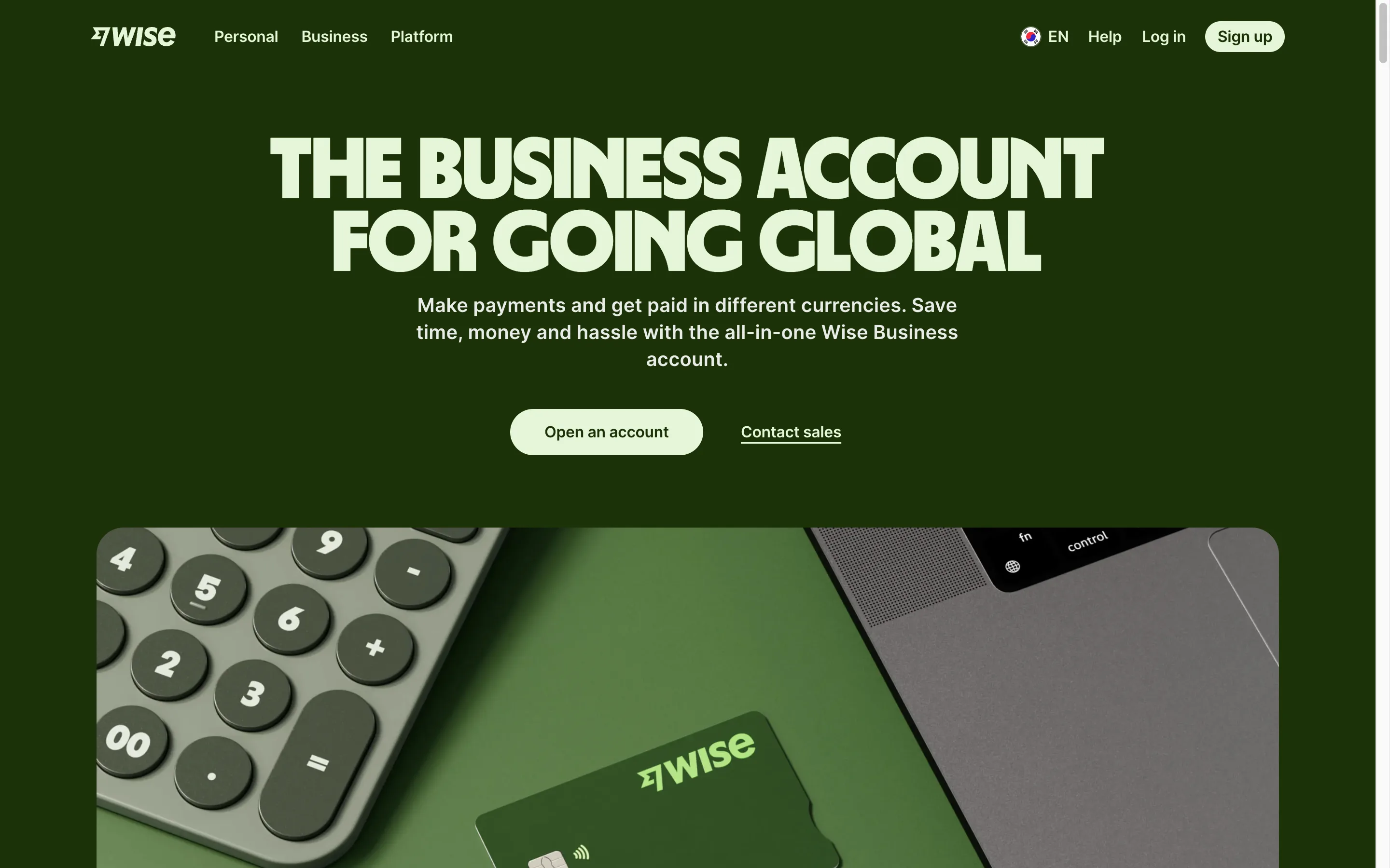 Wise Business의 해외 수취와 국제 지급 기능 화면. 화면 속 금액과 환율은 블러 처리했습니다.