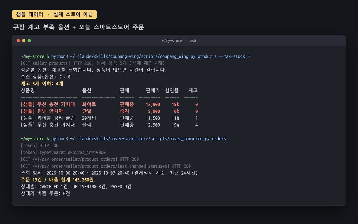 쿠팡 저재고 옵션과 네이버 24시간 주문 요약 (샘플 데이터)