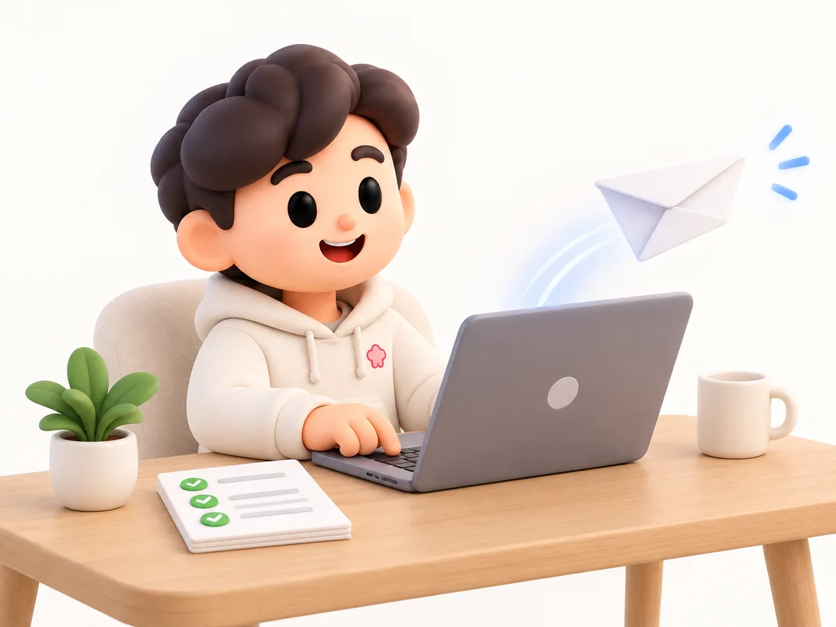 메일 답장을 보내는 와구 캐릭터